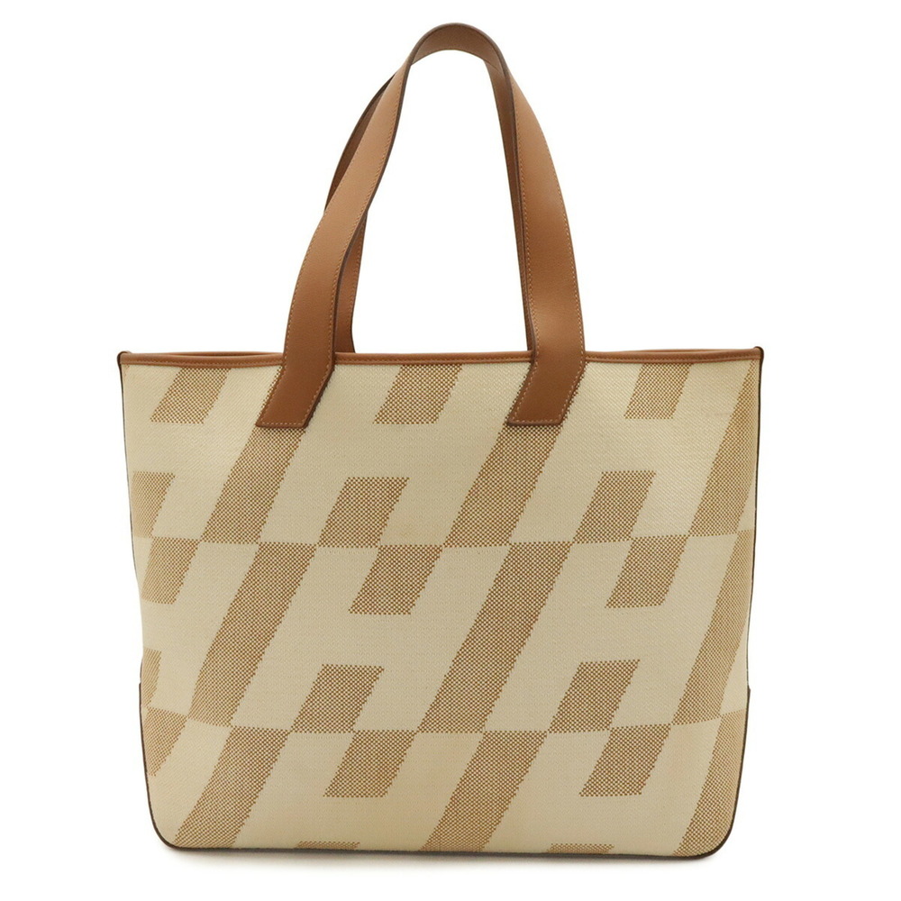 HERMES Ambie GM Tote Bag Shoulder Toile H Canvas Veau Swift Ecru Brown Z Stamp
